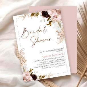 Invitación Floral rústica de boho con ducha de novia con marc