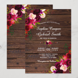 Invitación Floral rústica de Borgoña Marsala | Boda de Barn W
