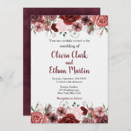 Invitación Floral rústica de color burdeos