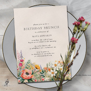 Invitación Floral Rustica de Crema Neutral   Boho Birthday Br