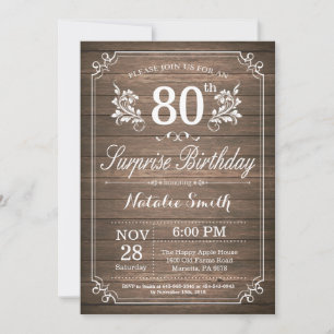Invitación Floral Rústica de Cumpleaños 80 Sorpres