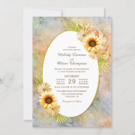 Invitación Floral rústica de girasol con Boda de marco dorado