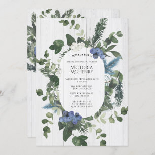 Invitación Floral rústica de madera blanca y ducha de novia d