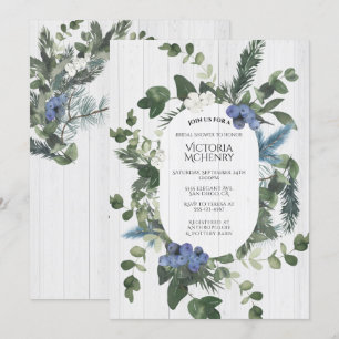 Invitación Floral rústica de madera blanca y ducha de novias 