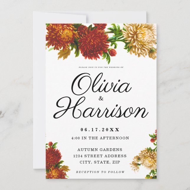 Invitación Floral Rústica Elegante En Un Boda (Anverso)