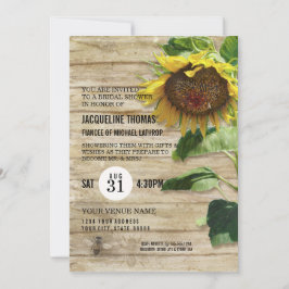 Invitación Floral rústica girasol Madera Abejas Ducha Bridal