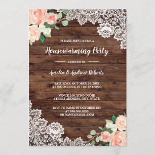 Invitación Floral Rústica Madera Lace Fiesta Calentador de Ho