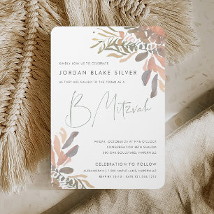 Invitación Floral Rustica Neutral Boho B Mitzvah