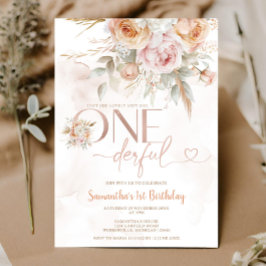 Invitación Floral rústica no es maravillosa el primer cumplea