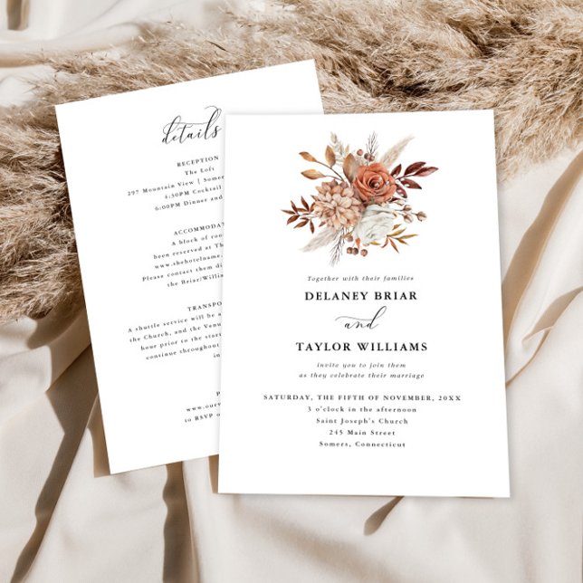 Invitación Floral rústica otoñal, Boda de una pieza (Subido por el creador)
