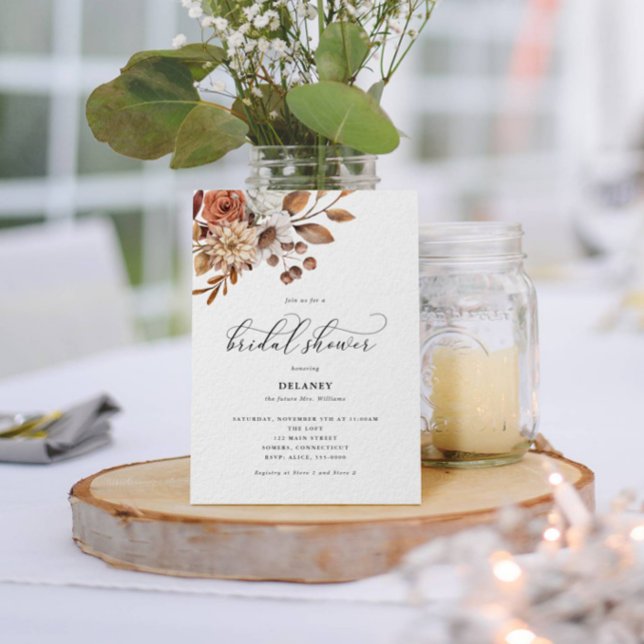 Invitación Floral rústica otoñal, ducha nupcial (Autumn Beauty: Watercolor Blooms and Fall Leaves )