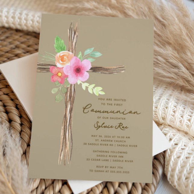 Invitación Floral Rústica para Primera Comunión (Subido por el creador)