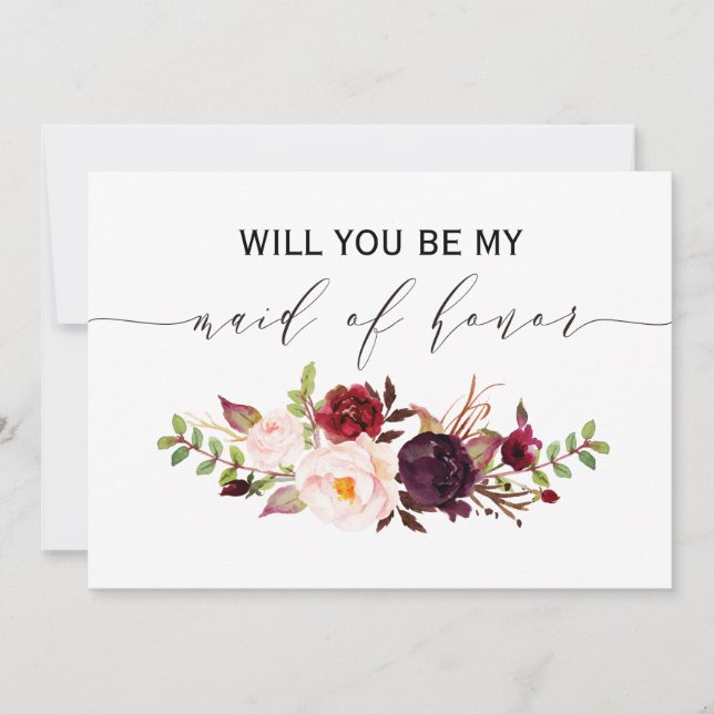 Invitación Floral rústica ¿Serás mi criada de honor? (Anverso)