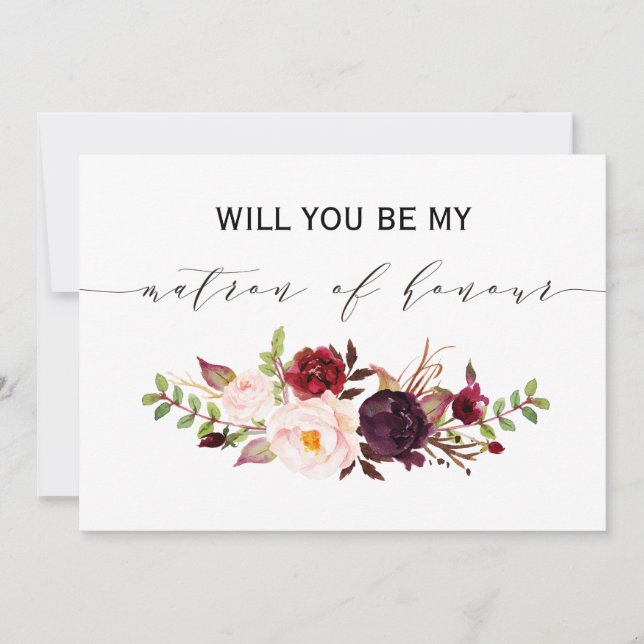 Invitación Floral rústica ¿Serás mi matrona de honor? (Anverso)