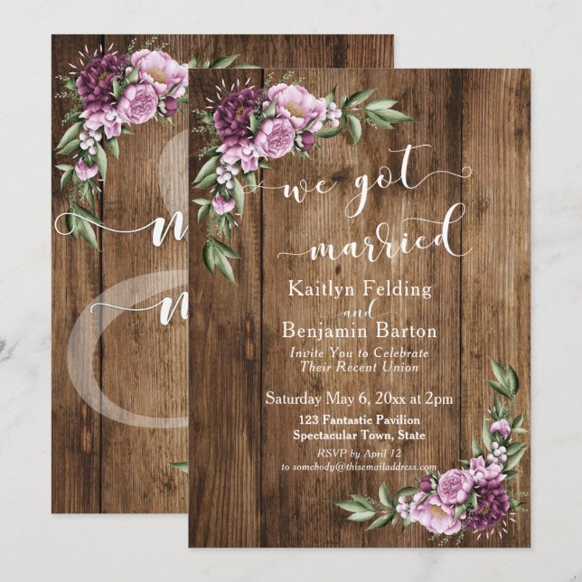 Invitación Floral Rústica y Boda Civil Recepción Sólo (Anverso / Reverso)