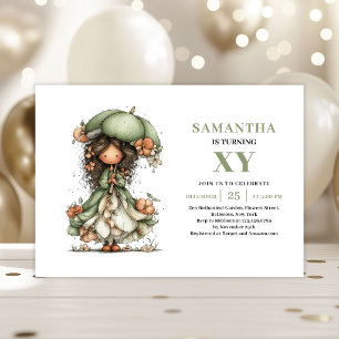 Invitación floral sabia de cumpleaños de niña hada