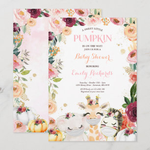 Invitación Floral Safari Animales Caen Calabaza Baby Shower
