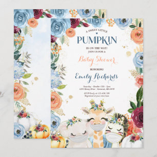 Invitación Floral Safari Animales Caen Calabaza Baby Shower