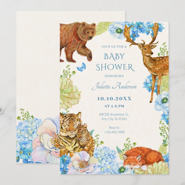 Invitación Floral safari bosque madre naturaleza ducha bebé (Anverso / Reverso)