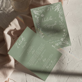Invitación Floral Sage Green Botanical Fun All In One Wedding