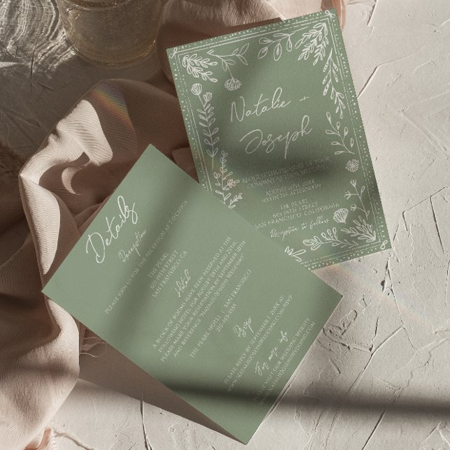 Invitación Floral Sage Green Botanical Fun All In One Wedding (Subido por el creador)