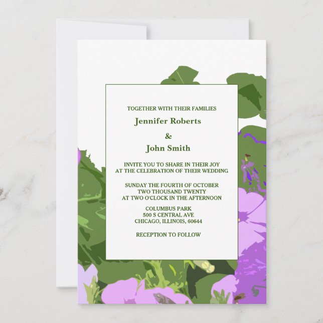 Invitación Floral Sage Verde Violeta Blanca Elegante Boda (Anverso)