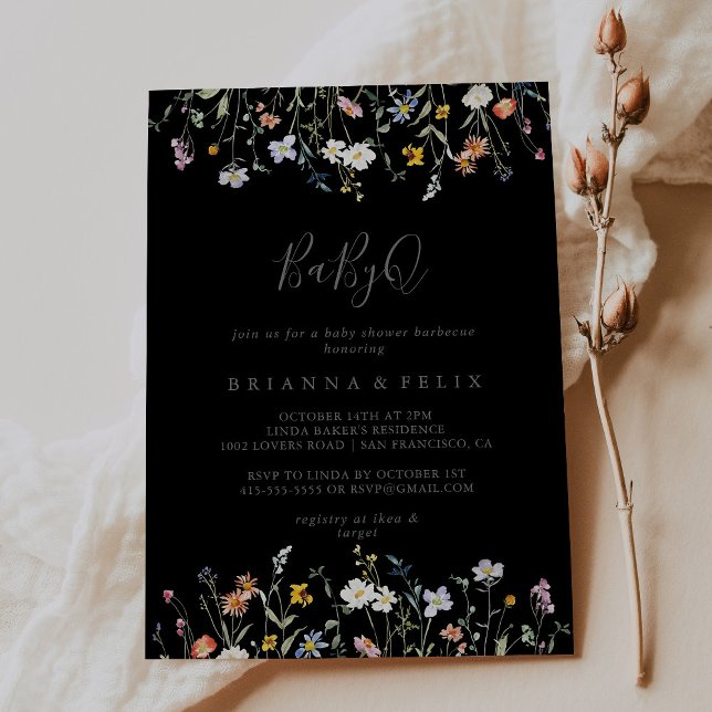Invitación Floral salvaje Black BabyQ Baby Shower Barbecuate (Subido por el creador)