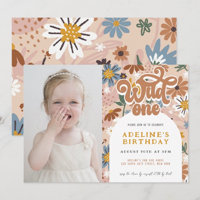 Invitación Floral salvaje de un Groovy Boho foto de primer cu (Anverso / Reverso)