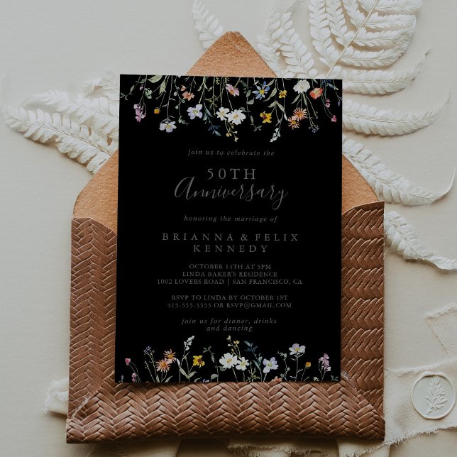 Invitación Floral salvaje negro 50° aniversario de la boda (Subido por el creador)