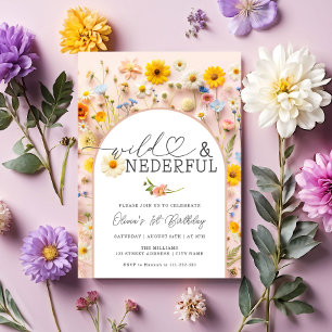Invitación Floral Salvaje y Maravilloso Chica Primer Cumpleañ
