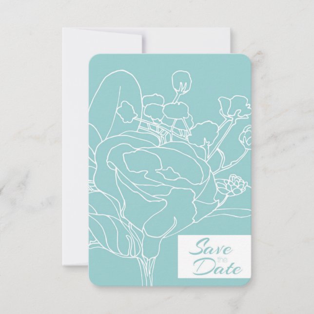 Invitación Floral Save the Date (Ocean Green) (Anverso)
