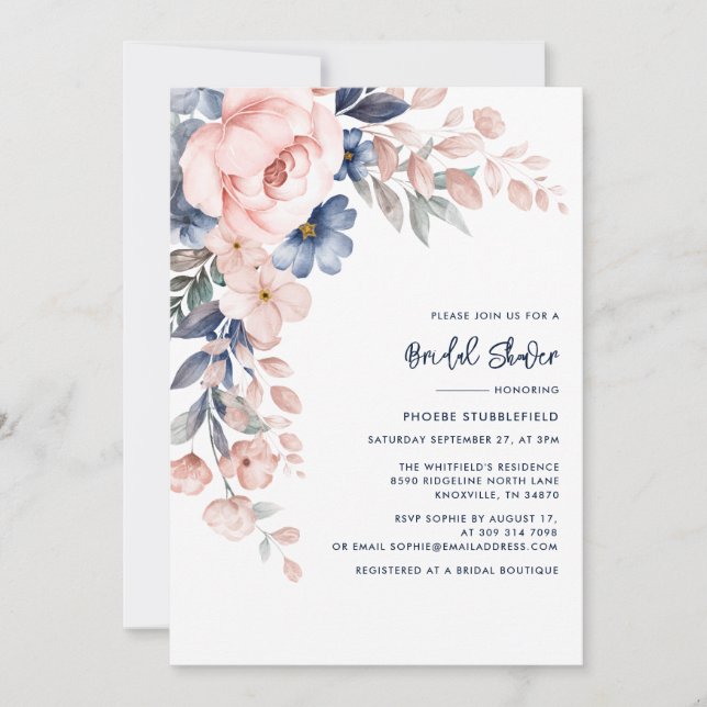 Invitación Floral Script Botanical Bridal Shower (Anverso)