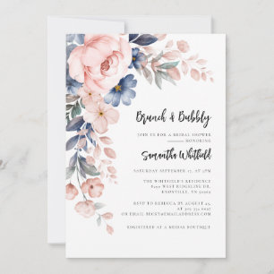 Invitación Floral Script Bubbly y Brunch Bridal Shower