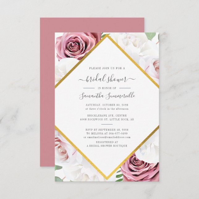 Invitación Floral Script Elegant Bridal Shower (Anverso / Reverso)