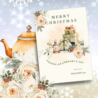 Invitación Floral Seasonal Christmas Greetings Car