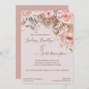 Invitación Floral seco Boho Rubor Rosa Gold Bridal Ducha