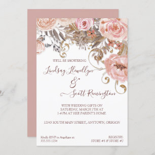 Invitación Floral seco Boho Rubor Rosa Gold Bridal Ducha