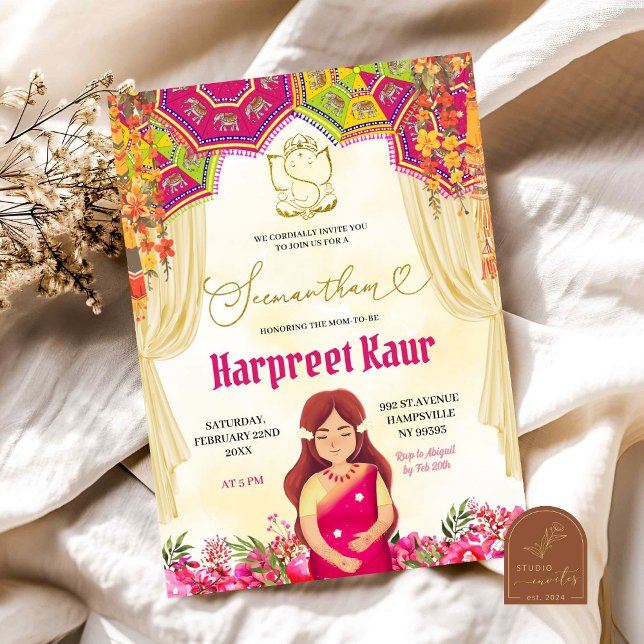 Invitación Floral Seemantham Godh Barai Indian Baby Shower (Subido por el creador)