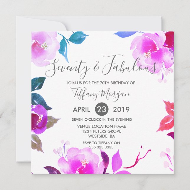 Invitación Floral Setenta y fabulosa fiesta de cumpleaños núm (Anverso)