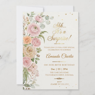 Invitación Floral Shhh es una sorpresa de cumpleaños