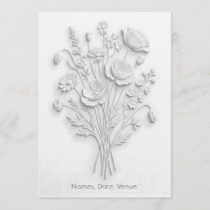 Invitación Floral silvestre con relieve falso blanco sobre bl