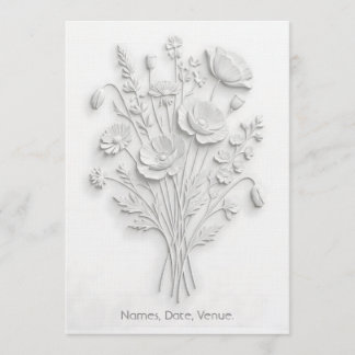 Invitación Floral silvestre con relieve falso blanco sobre bl