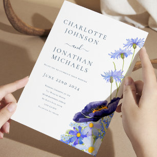 Invitación Floral Silvestre Verano Elegante Azul