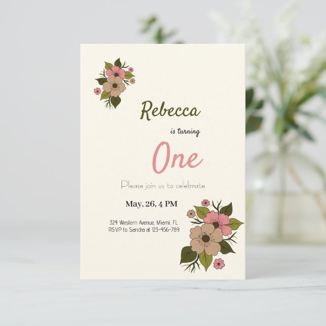 Invitación floral simple (Anverso de pie)