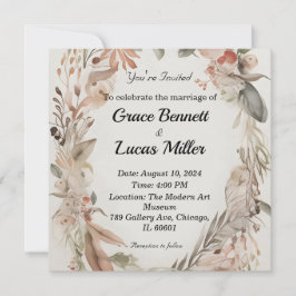 Invitación floral simple a una boda suave