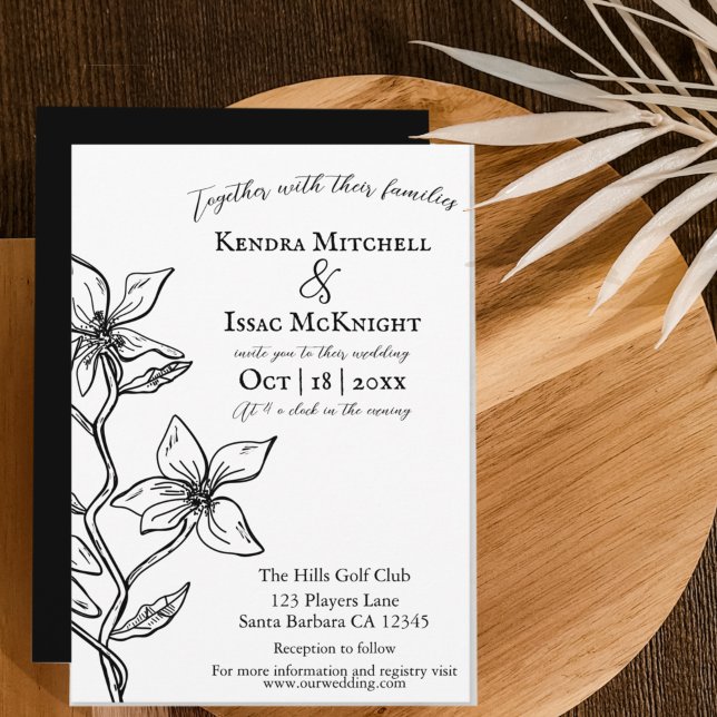 Invitación Floral simple en blanco y negro (Subido por el creador)
