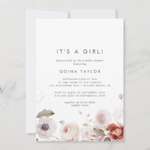 Invitación Floral simple es un Baby Shower Chica