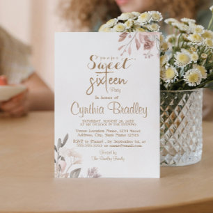 Invitación Floral Simple Sweet Dieciséis cumpleaños