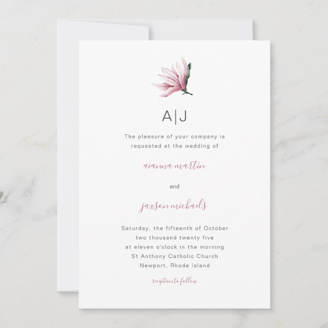 Invitación Floral simple y moderna con Boda monograma (Anverso)