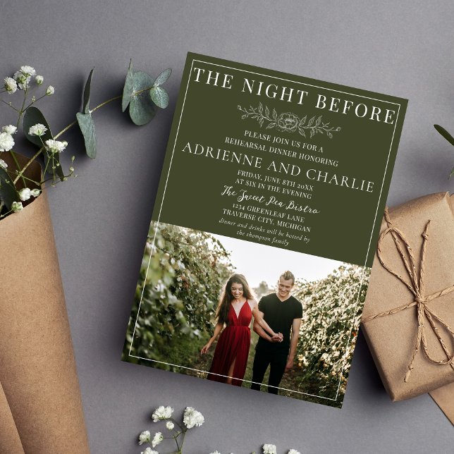 Invitación Floral Simplicity 1 Cena de Ensayo Moderna Verde (Subido por el creador)